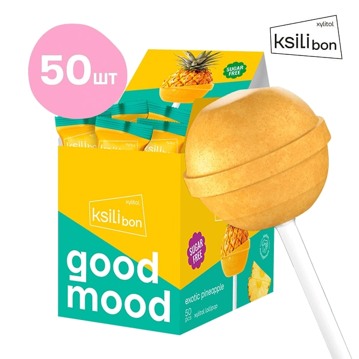 

Леденец на палочке Ksilibon Lollipop Экзотический ананас, 50 шт.