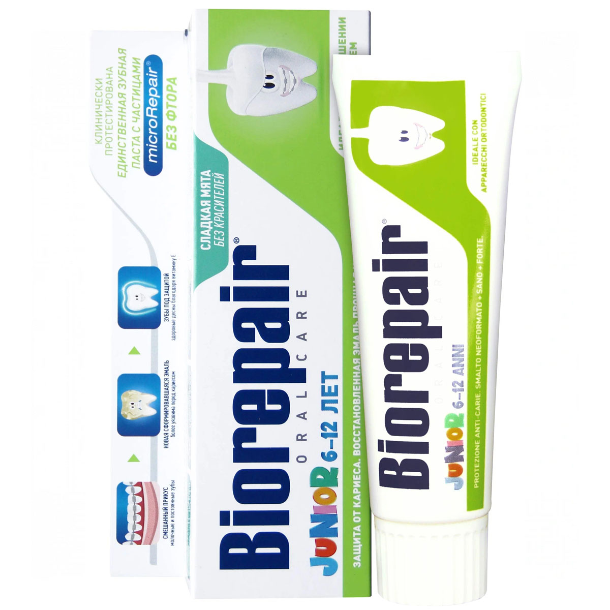 

Biorepair Junior со вкусом мяты для детей от 6 до 12 лет, 75 мл, Зубная паста с гидроксиапатитом для укрепления эмали, Италия