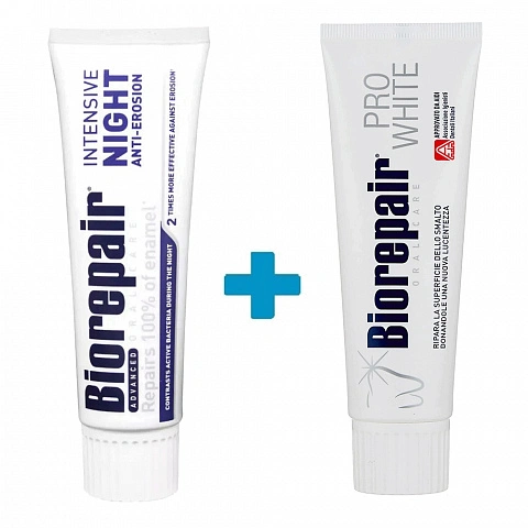 Набор из 2 паст Biorepair: Night Repair + Pro White, 75 мл х 2 - изображение 1