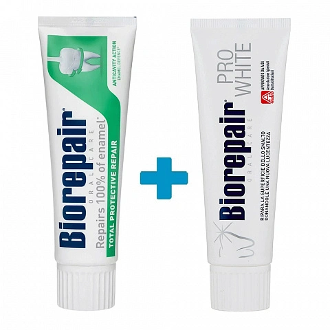 Набор из 2 паст Biorepair: Total Protection + Pro White, 75 мл х 2 - изображение 1